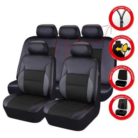 11 Pieces Leather Car Seat Covers Set, Black R9075