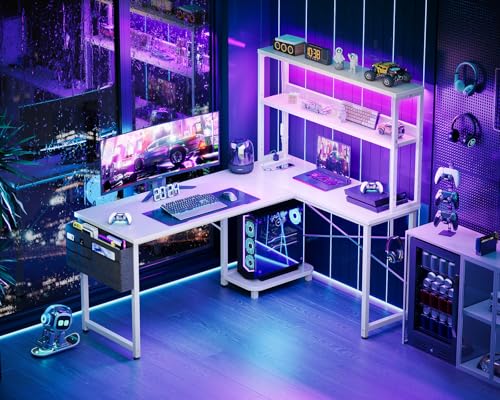 Grey Oak L Shaped Desk with LED Light & Power Outlet T8220