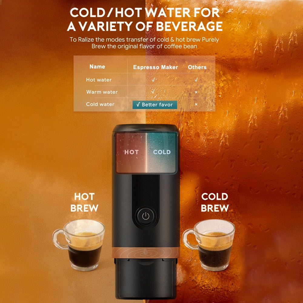 Portable Espresso Machine 9 Bar Pressure Rechargeable 2 in 1 Small Travel Coffee Maker Black G33947