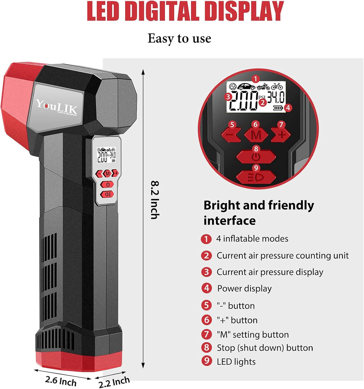 Portable Cordless Tire Inflator Air Compressor E9675