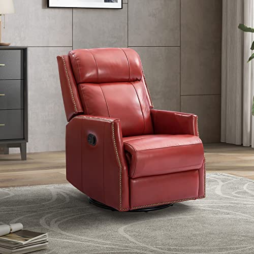 Red Genuine Leather Swivel Recliner Chair with Nailhead Trims N576736