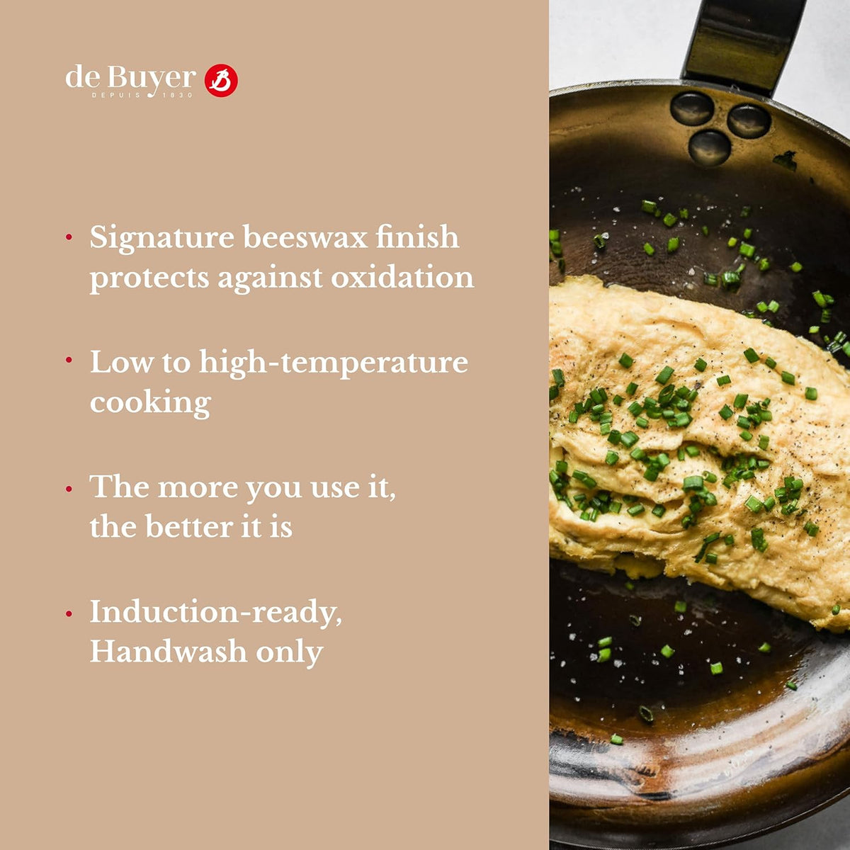 Mineral B Omelette Pan Nonstick Frying Pan Carbon and Stainless Steel Induction-ready 9.5 Z978