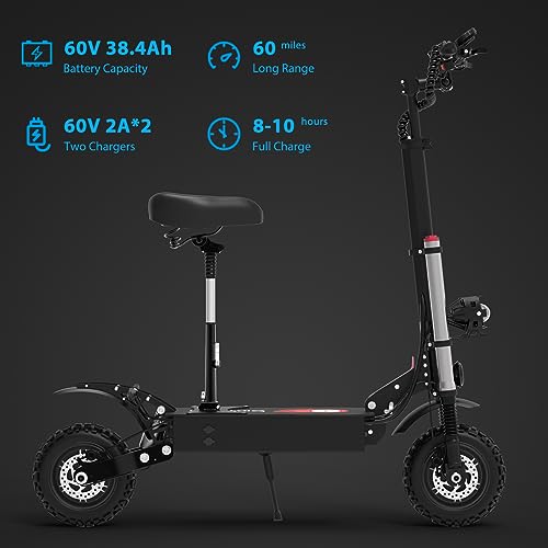 60V 38.4Ah Dual Motor Electric Scooter with 11" All-Terrain Tires T828901