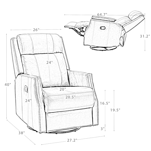 Red Genuine Leather Swivel Recliner Chair with Nailhead Trims N576736