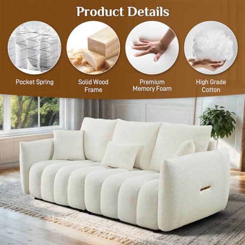 Black Oversized 3 Seater Boucle Sofa with 3 Pillows W5828