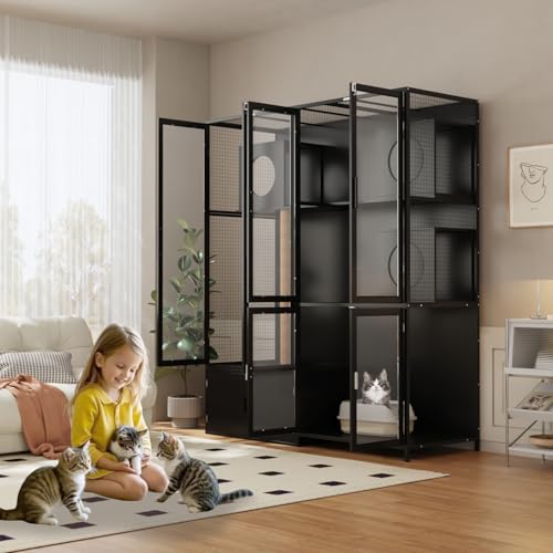 Black Cat Litter Box Enclosure with Acrylic Doors N4100