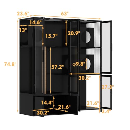 Black Cat Litter Box Enclosure with Acrylic Doors N4100