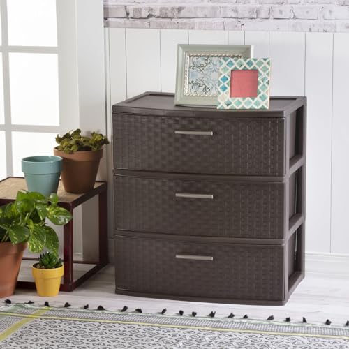 Espresso 3 Drawer Plastic Weave Storage Tower R5841