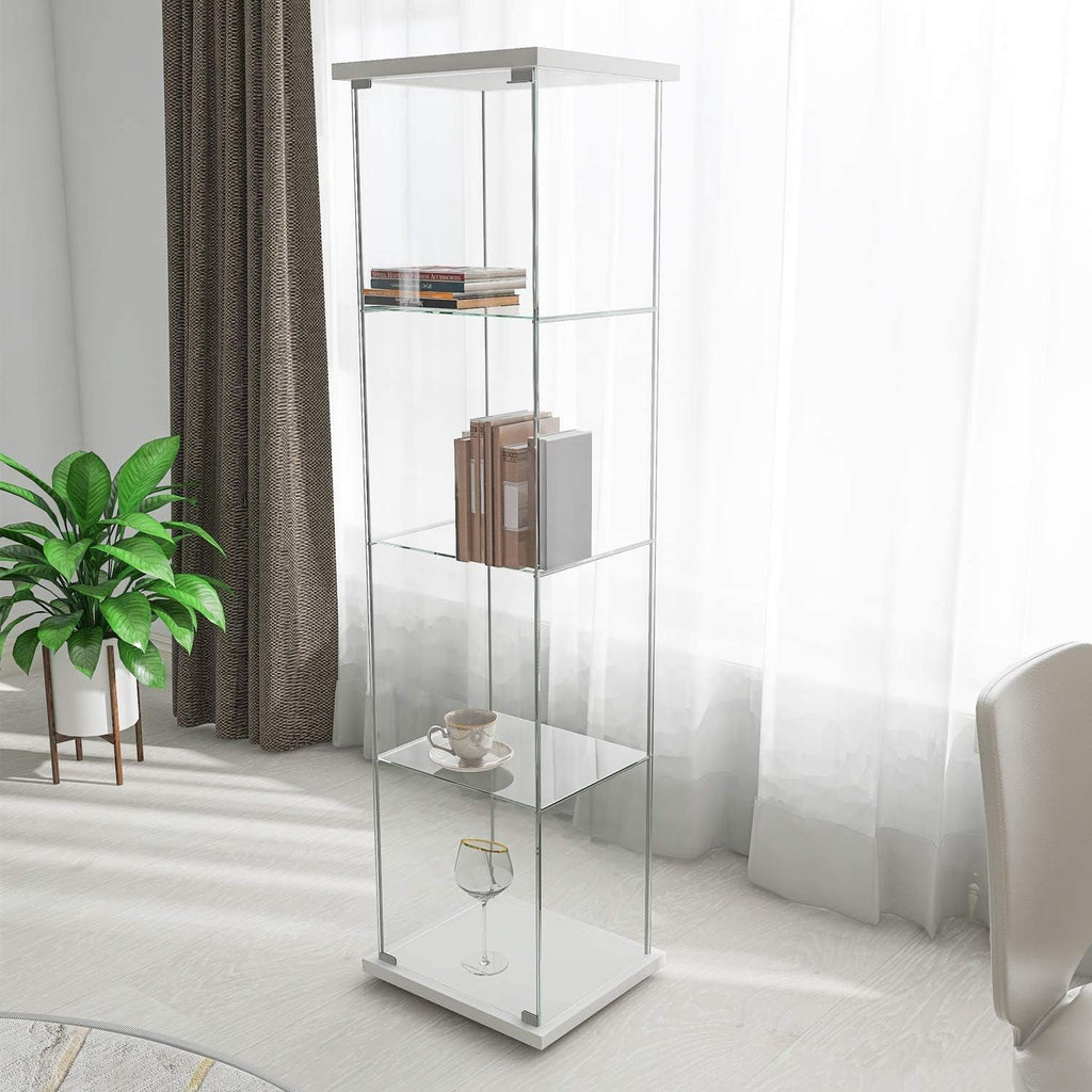 4 Layers Glass Display Cabinet with Door Black Q8674