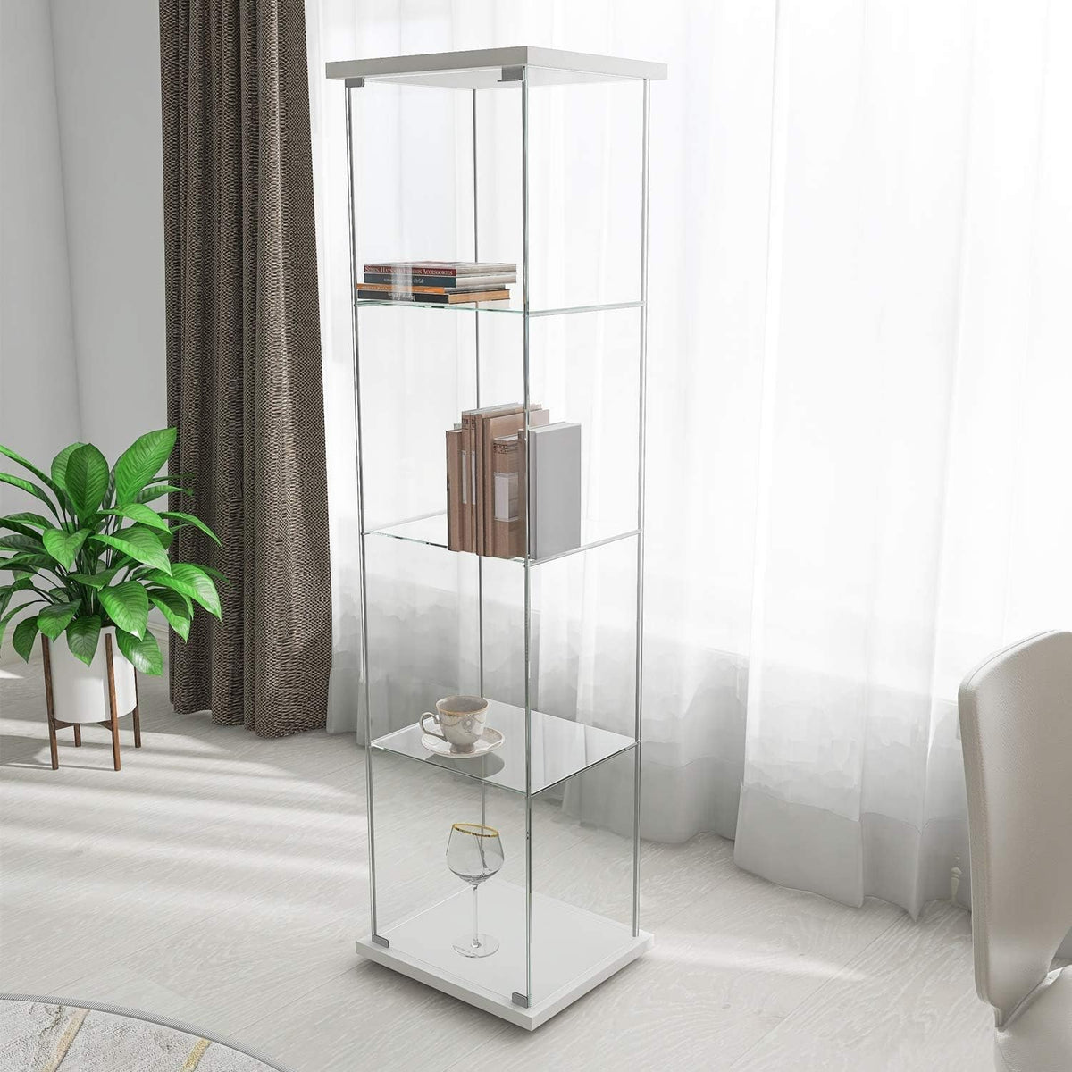 4 Layers Glass Display Cabinet with Door Black Q8674