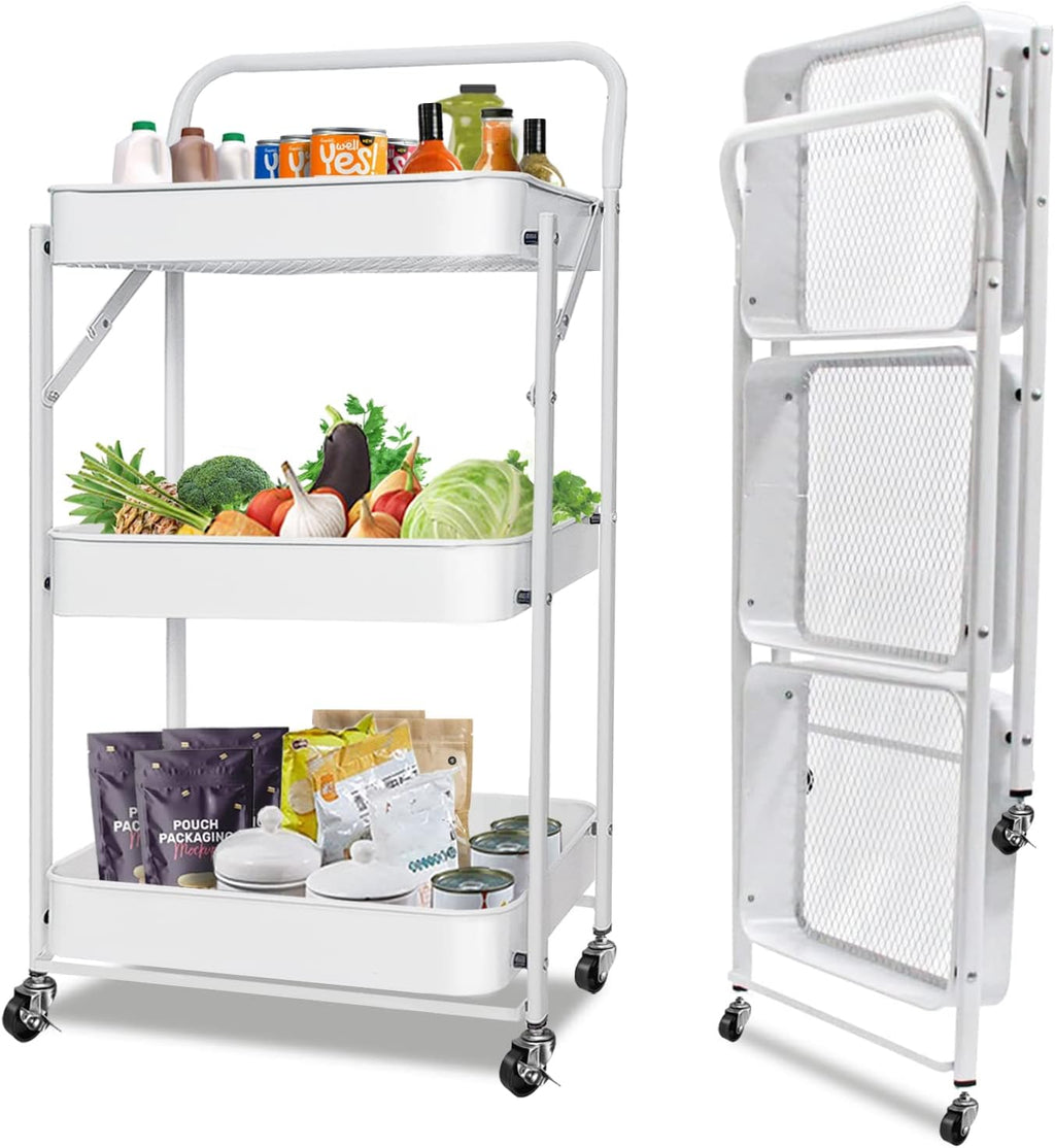 3-Tier Collapsible Rolling Utility Cart with Lockable Casters E999147