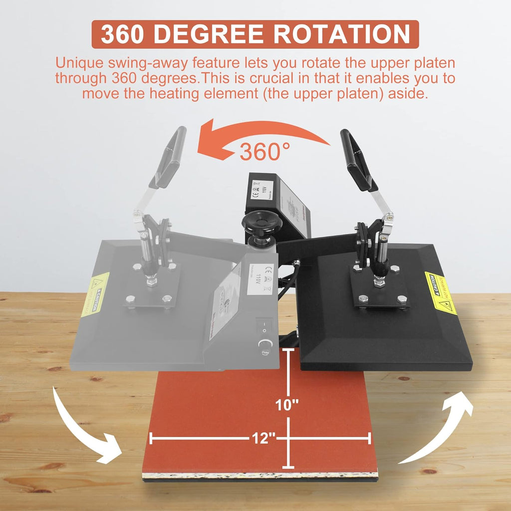 12" X 10" Black Heat Press Machine with 2 Teflon Sheet E57799