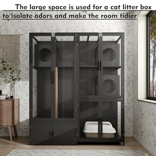 Black Cat Litter Box Enclosure with Acrylic Doors N4100