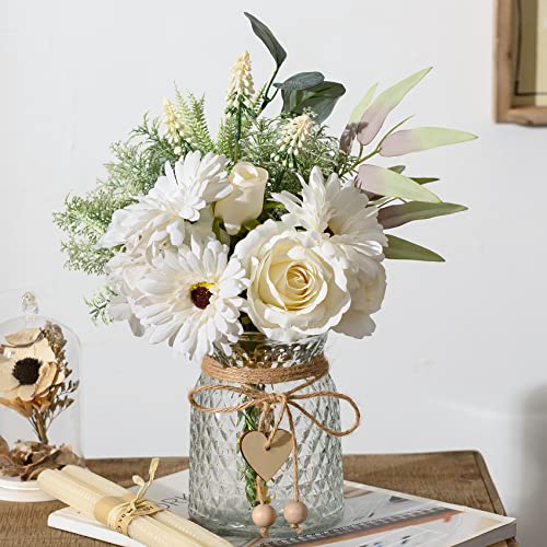 Artificial Flowers with Vase, Faux Silk Flowers Arrangement O288