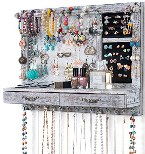 Jewelry Wall Organizer Wall Mounted with Drawers (brown) E162106