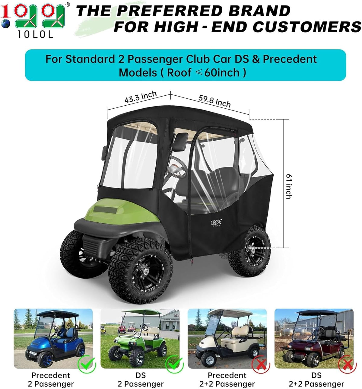 2 Passenger Golf Cart Enclosures Cover Black M55846