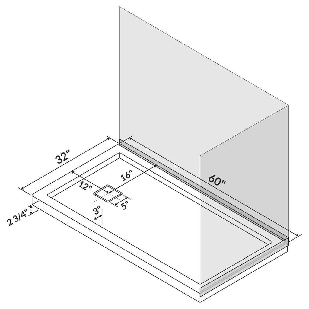 60 x 32 Single Threshold Shower Pan Base F21435