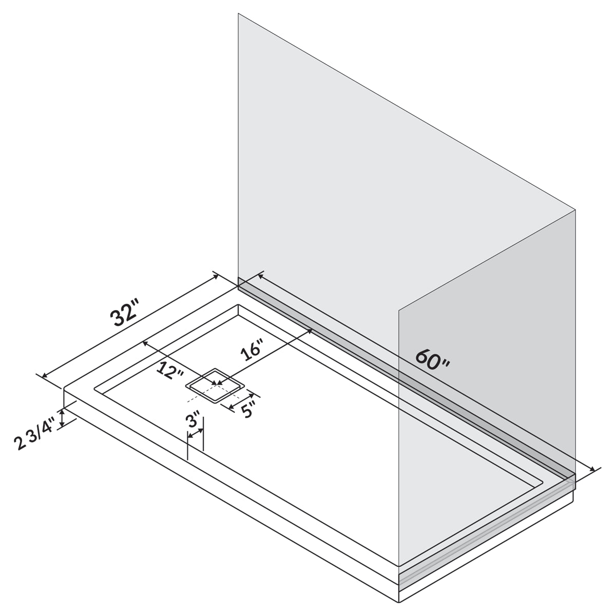 60 x 32 Single Threshold Shower Pan Base F21435