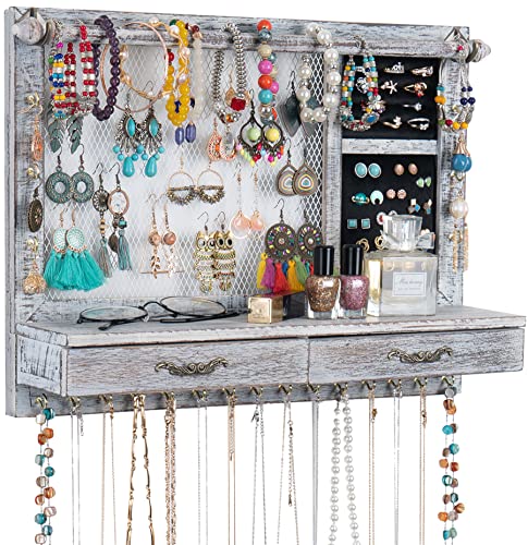 Jewelry Wall Organizer Wall Mounted with Drawers (brown) E162106
