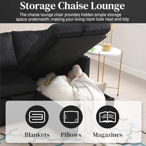 Beige Corduroy L-Shaped Sofa Bed with Storage Chaise G854939