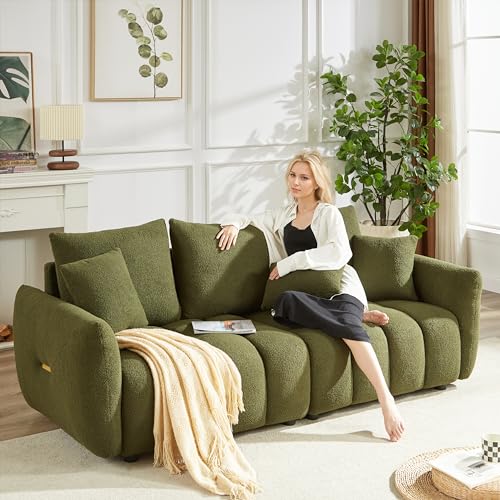 Black Oversized 3 Seater Boucle Sofa with 3 Pillows W5828