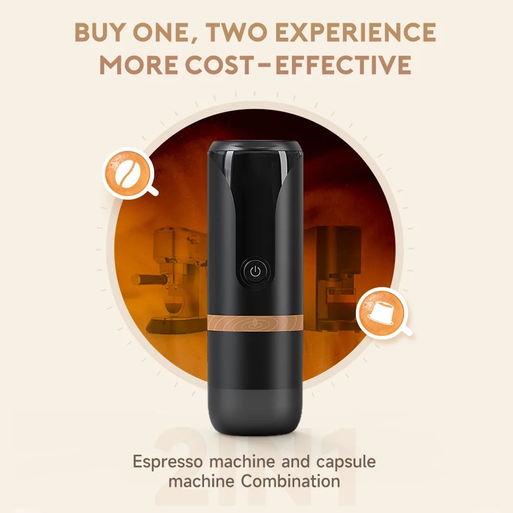 Portable Espresso Machine 9 Bar Pressure Rechargeable 2 in 1 Small Travel Coffee Maker Black G33947