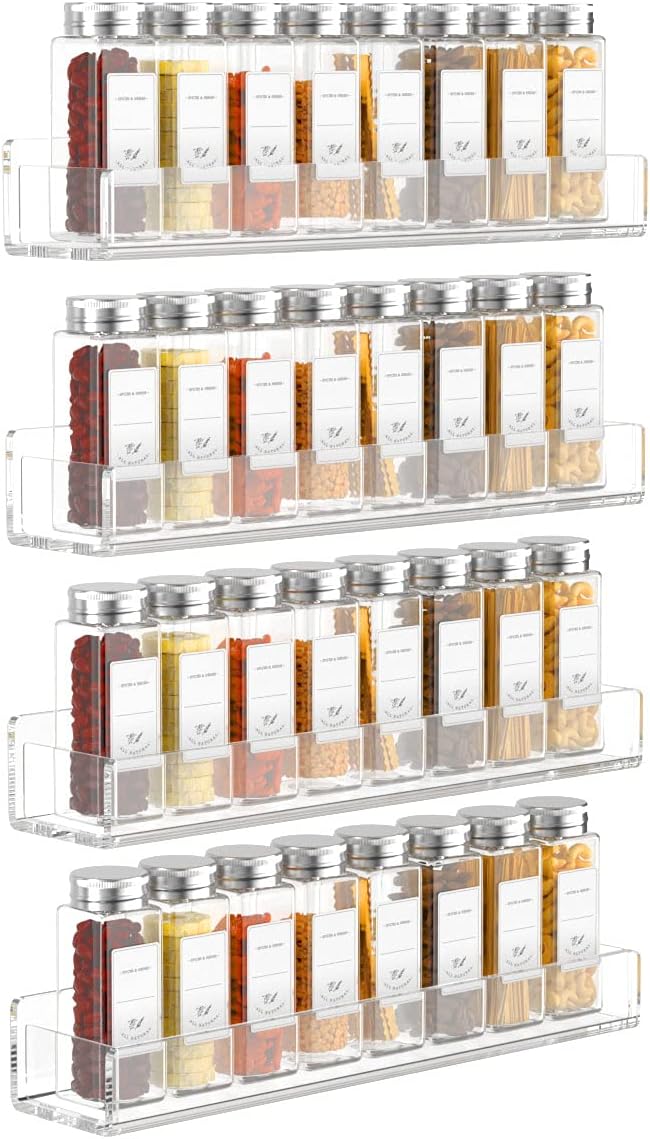 Acrylic Spice Rack Wall Mount 15 Inch, 4 Packs Hanging Spice Rack Shelf N116368