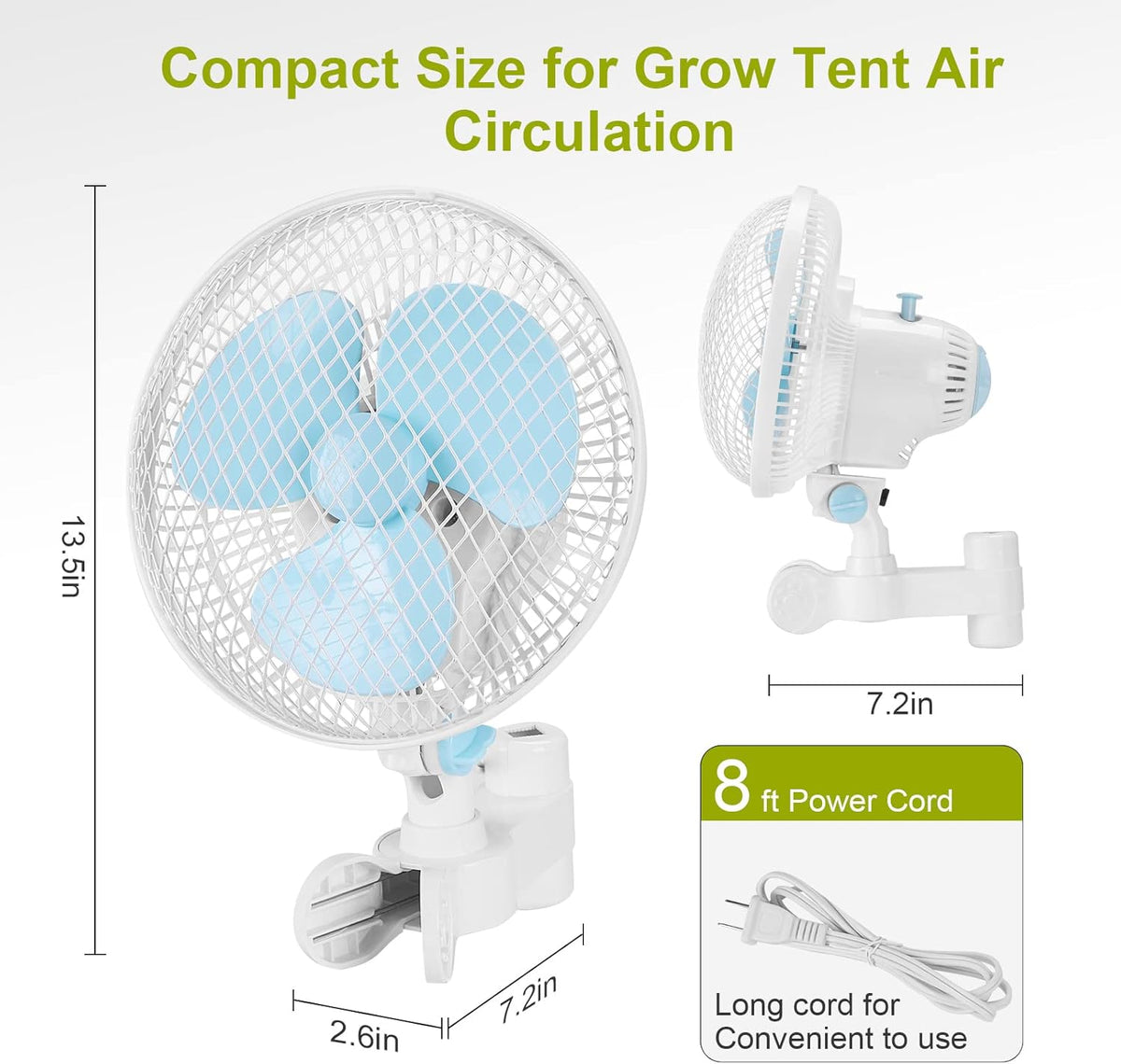 6 Inch Oscillating Clip on Grow Tent Fan, 2-Speeds 20W, Metal Cover, Pack of 2 A6319