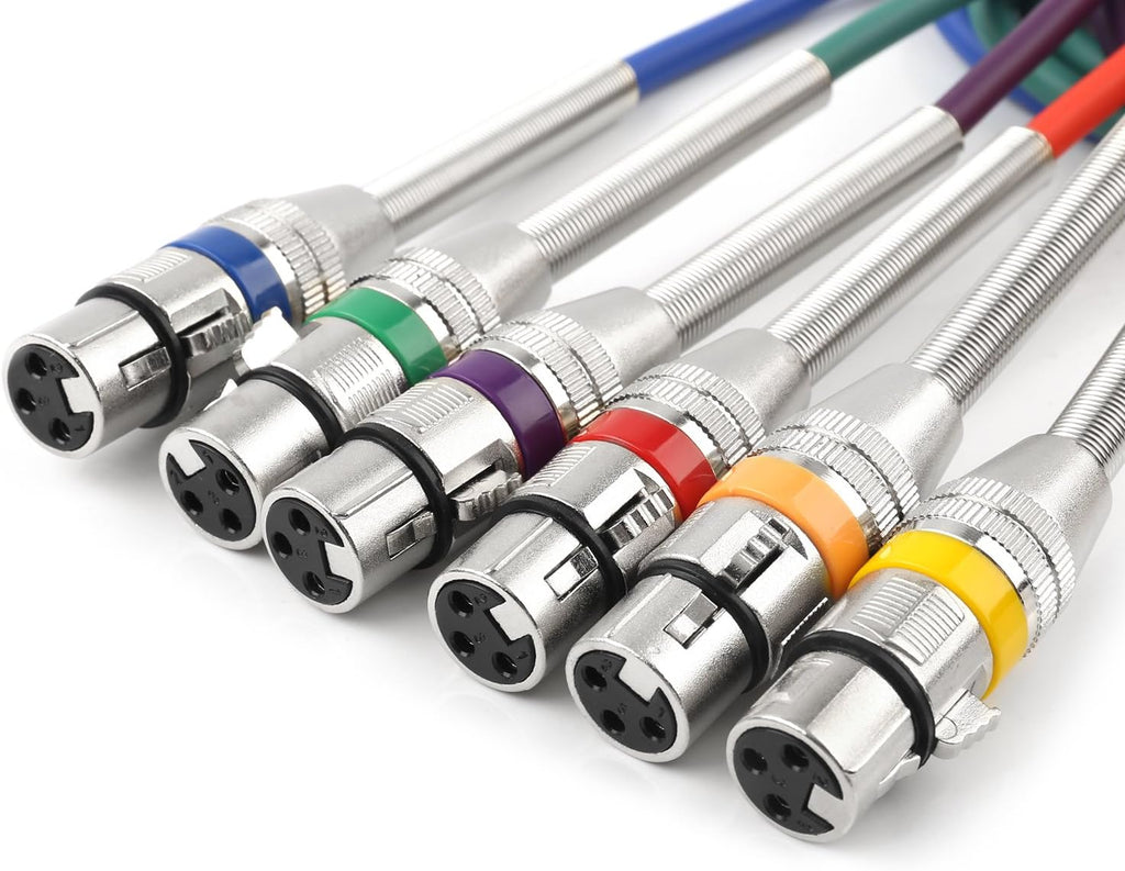 6 Pack Multi-Color 3-Pin XLR Male to Female Microphone Cable, 3.3 feet D181009