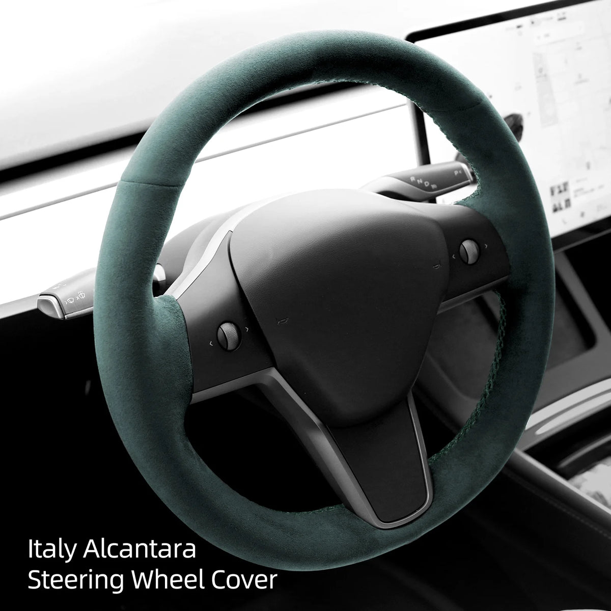 Green Alcantara Car Steering Wheel Cover Q685107