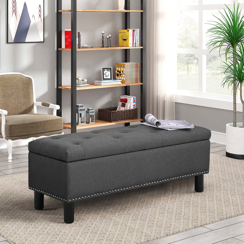 Dark Grey Upholstered Storage Ottoman Bench N37663