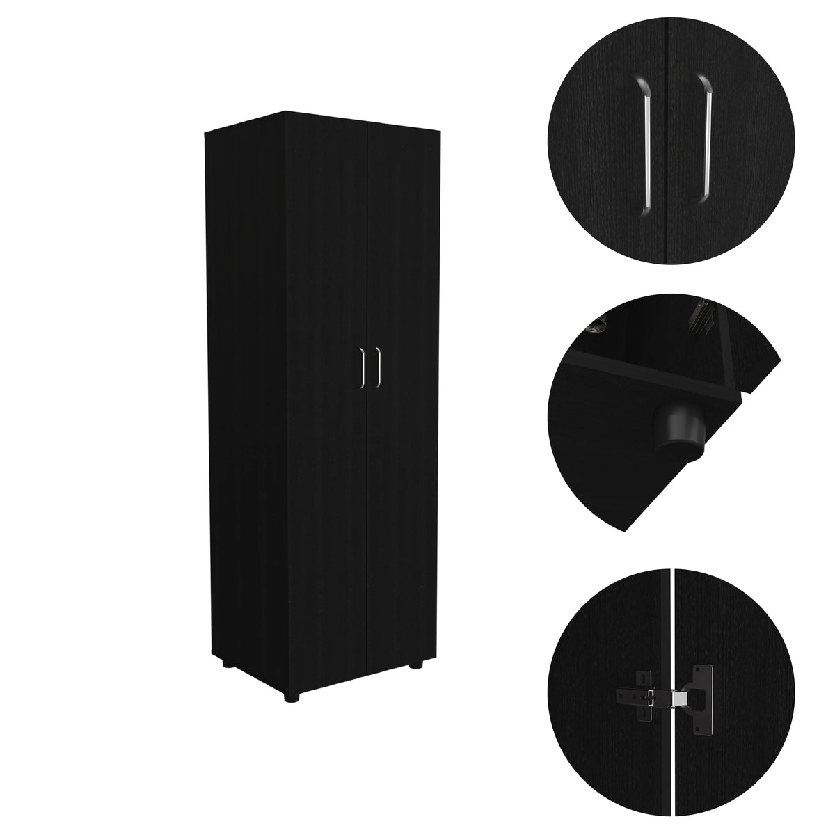 Black Two-Door Armoire with Two Internal Shelves and Rod J86290