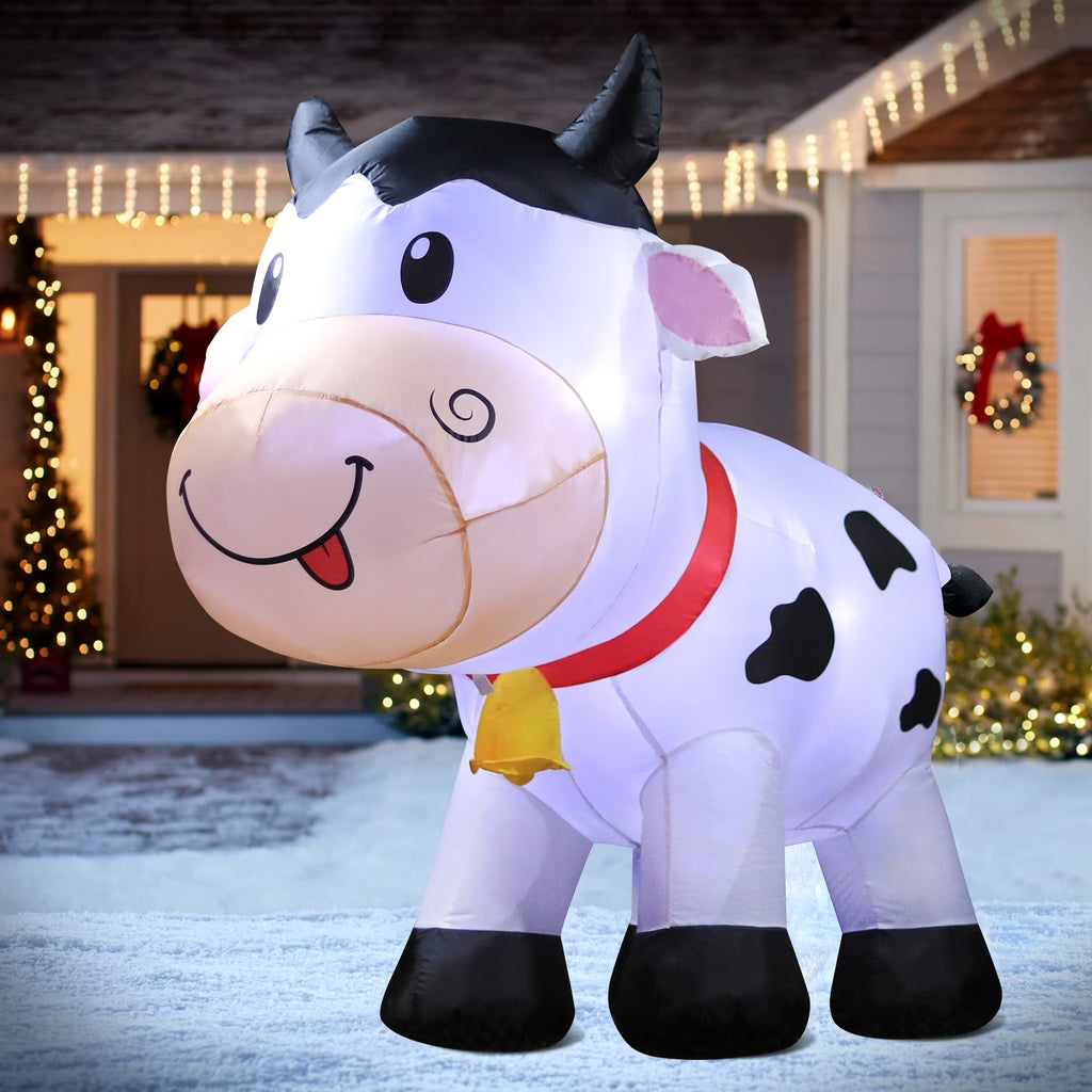 6FT Christmas Cow Inflatables Outdoor Yard Decorations with Built-in LED Lights X853