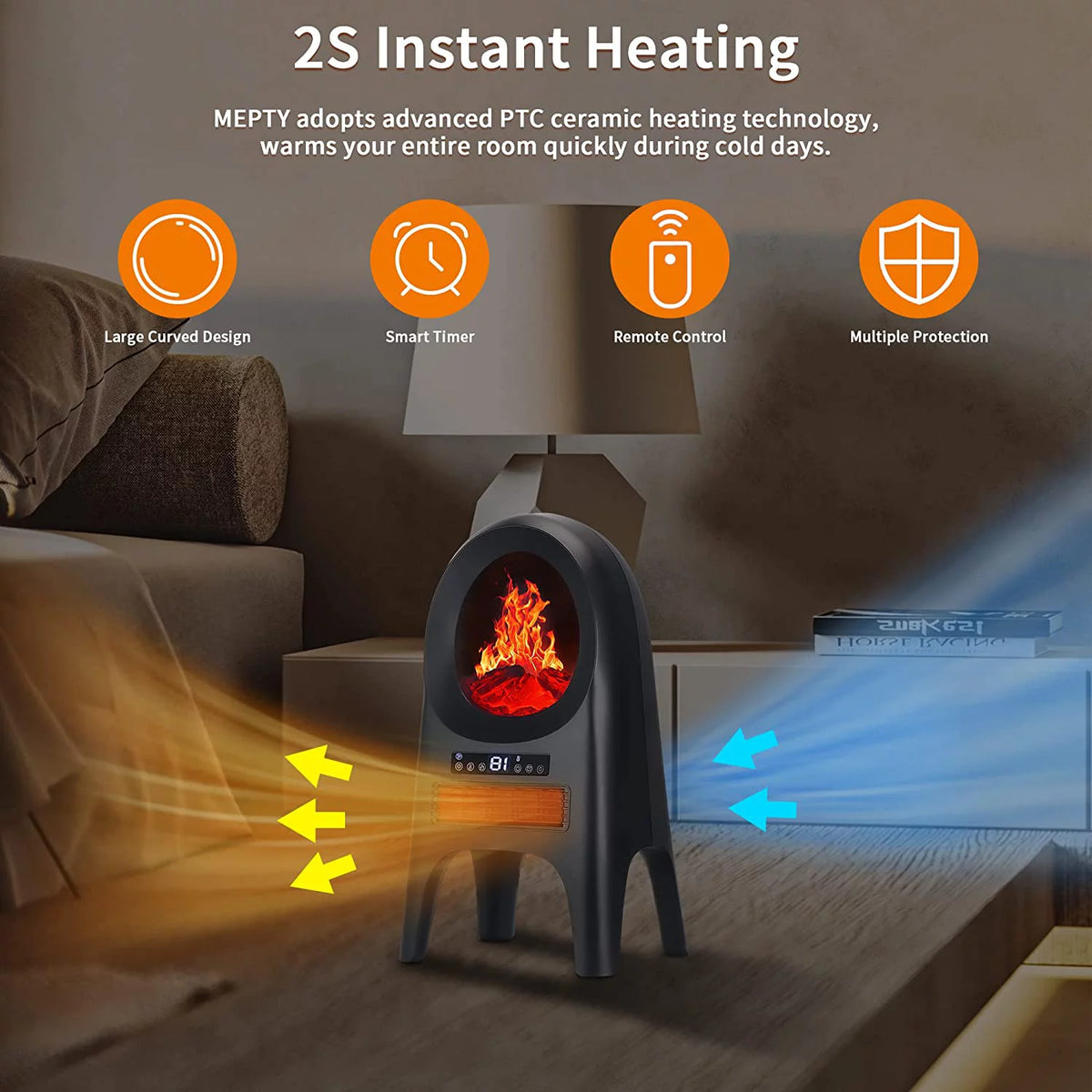 1500W Ceramic Electric Space Heater with Thermostat and Oscillation S353