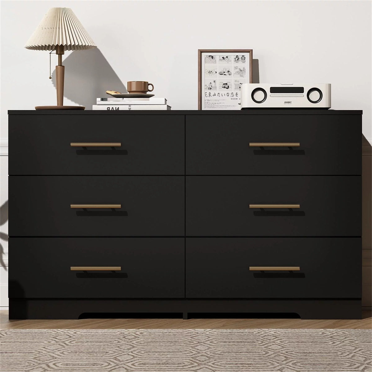 White 6 Drawer Dresser with Golden Handle F5227