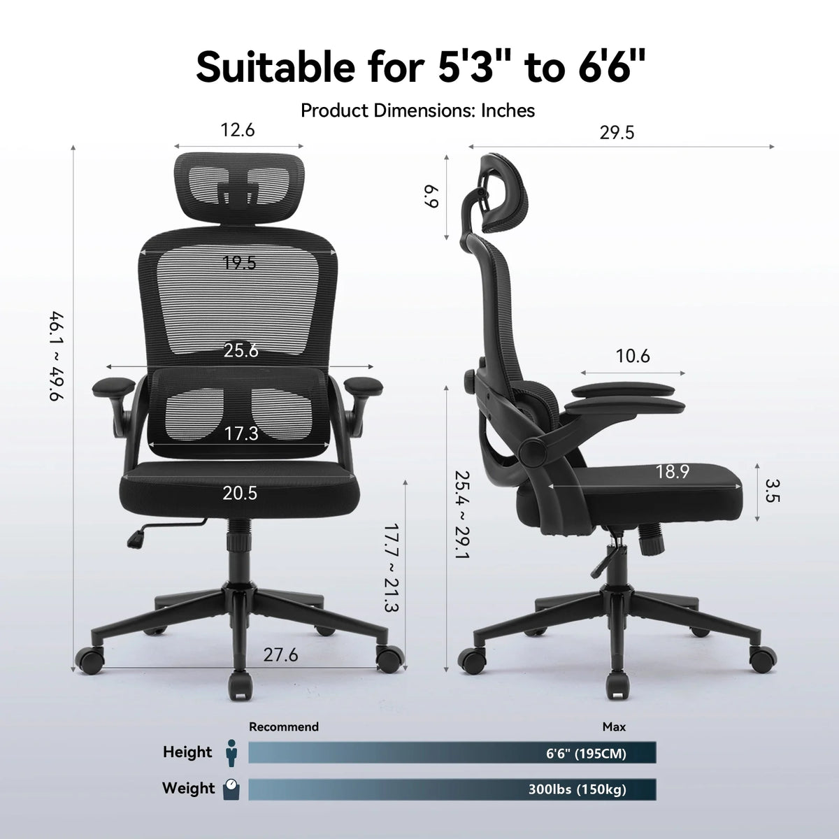Black Ergonomic Mesh Office Chair with Headrest and Lumbar Support G1926