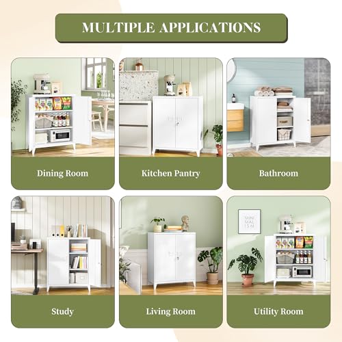 White 5 Tier Metal Storage Cabinet with 2 Doors and 4 Adjustable Shelves X992150