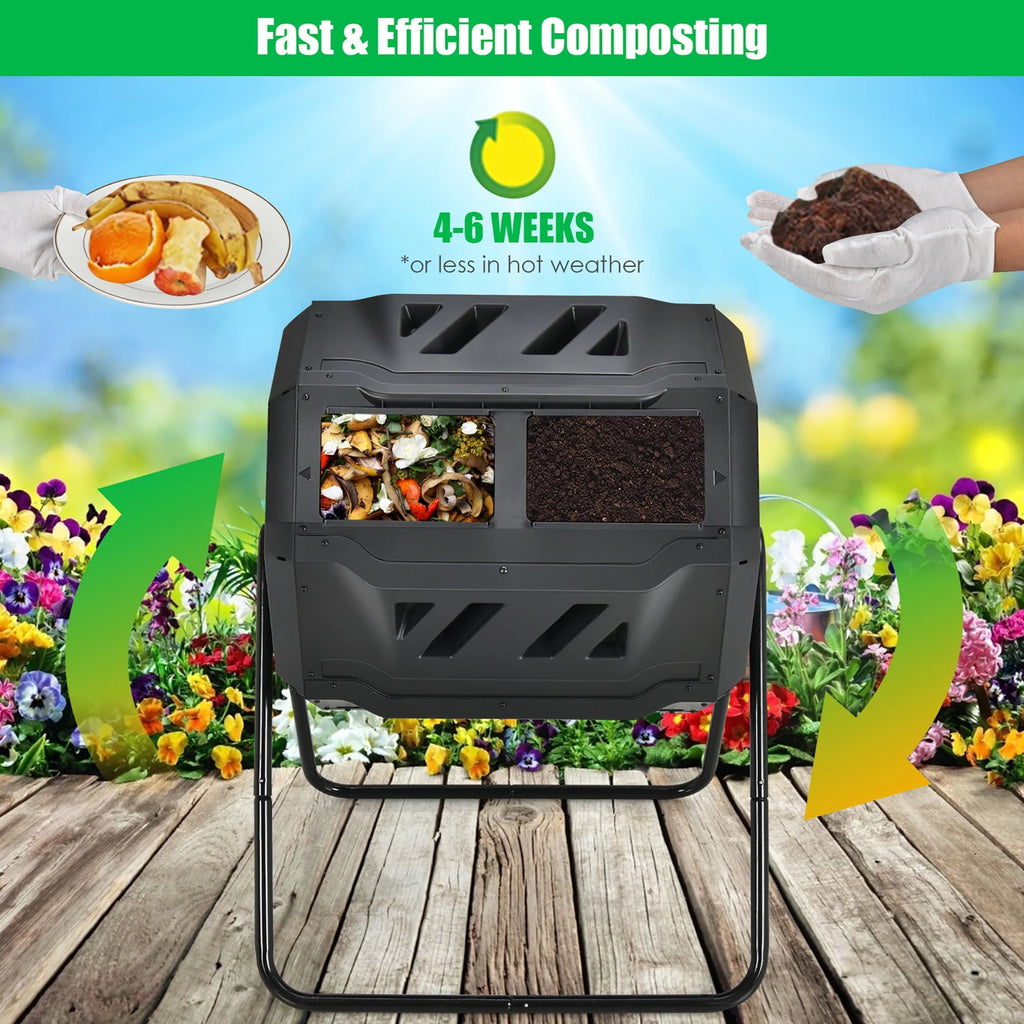 43 Gallon Dual Chamber Composting Tumbler Bin K6883