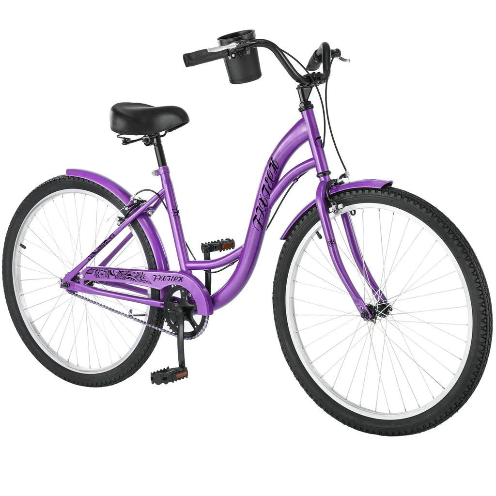 White 26 inch 7 Speed Foldable Cruiser Bike with Basket H43433