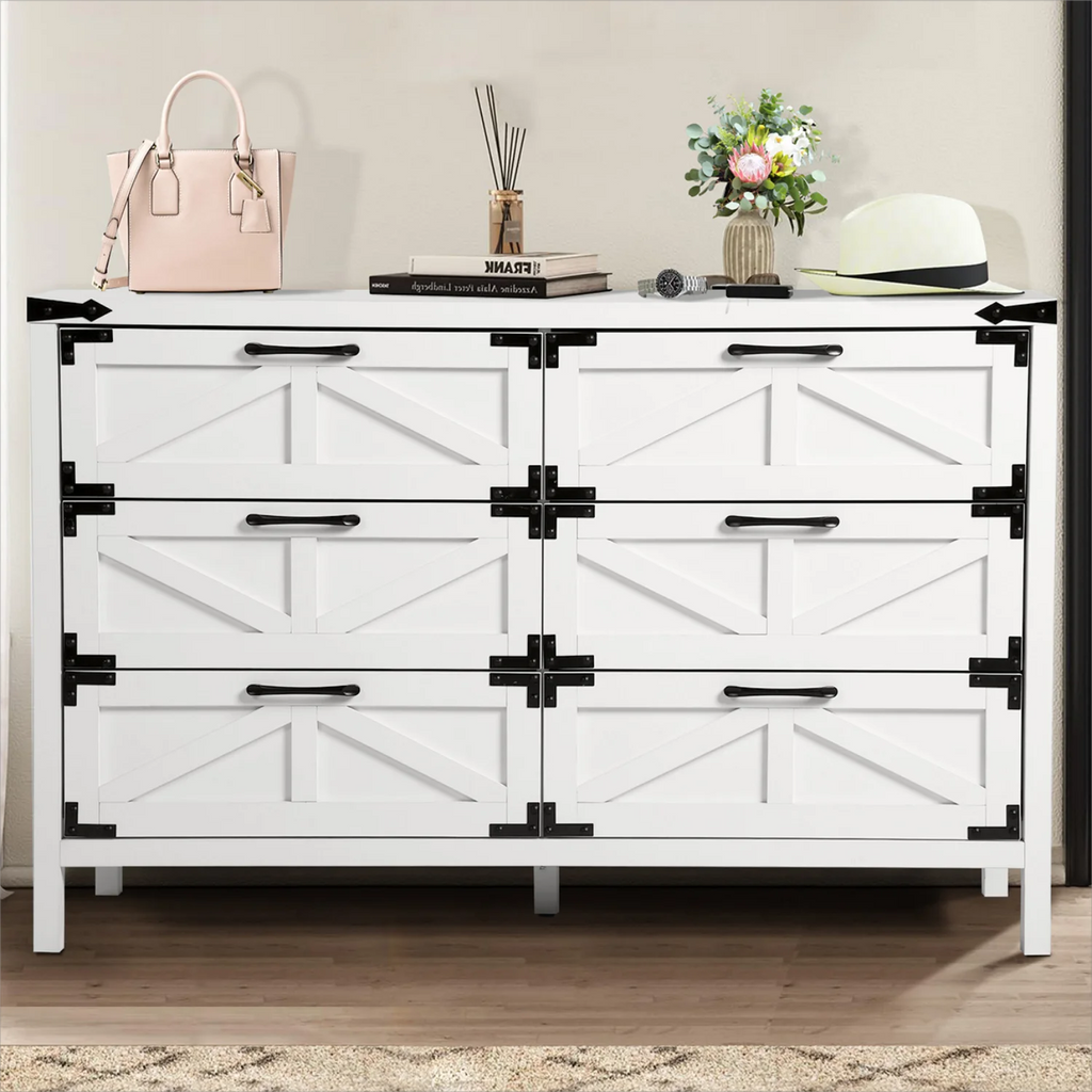 White 6 Drawer Dresser with Golden Handle F5227