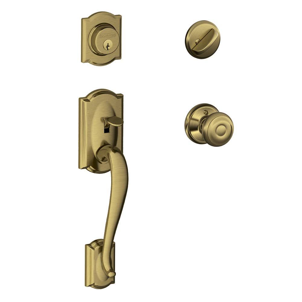 Antique Brass Single Cylinder Handleset and Georgian Knob W438