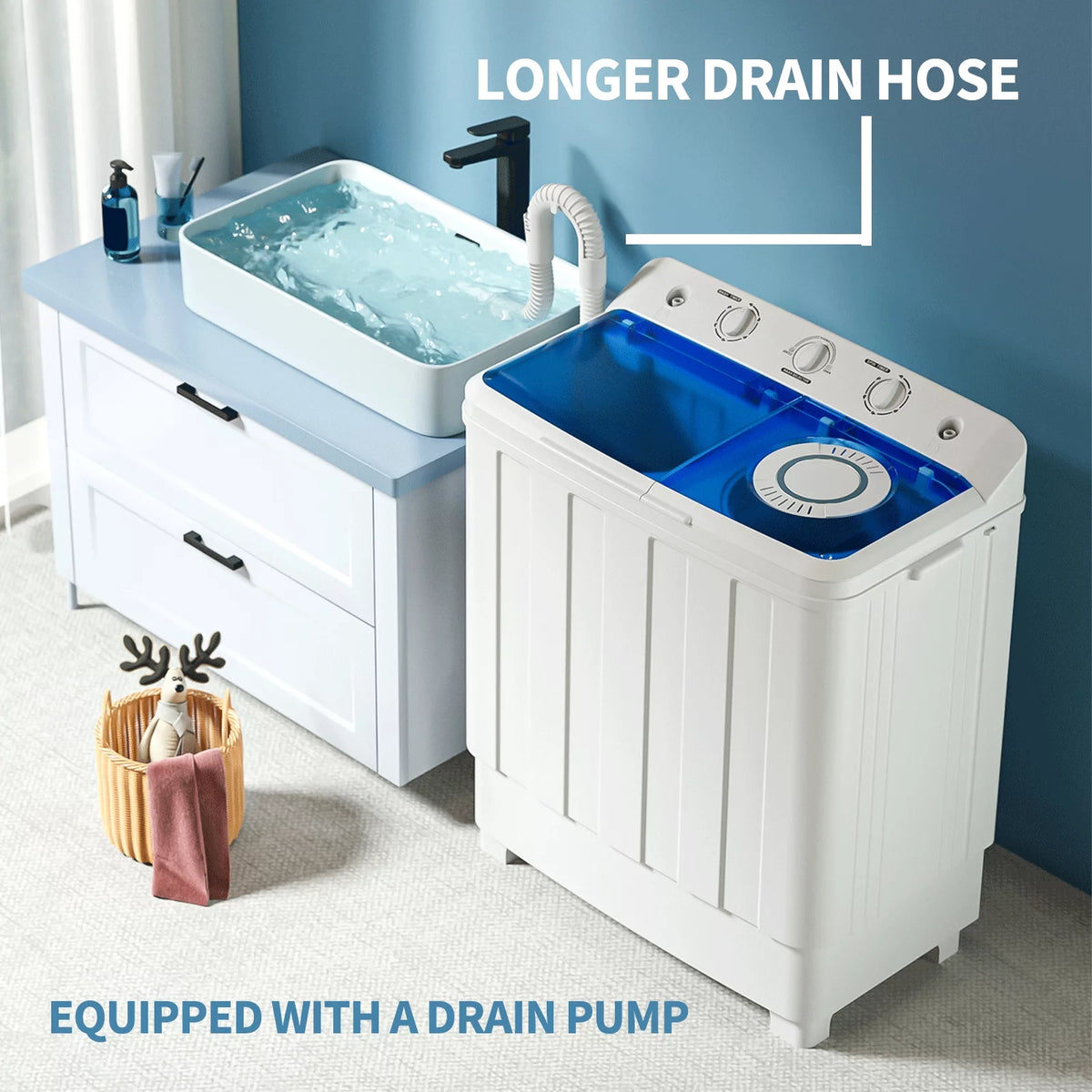 Portable 28lbs Twin Tub Washer Spinner Combo with Drain Pump X2816