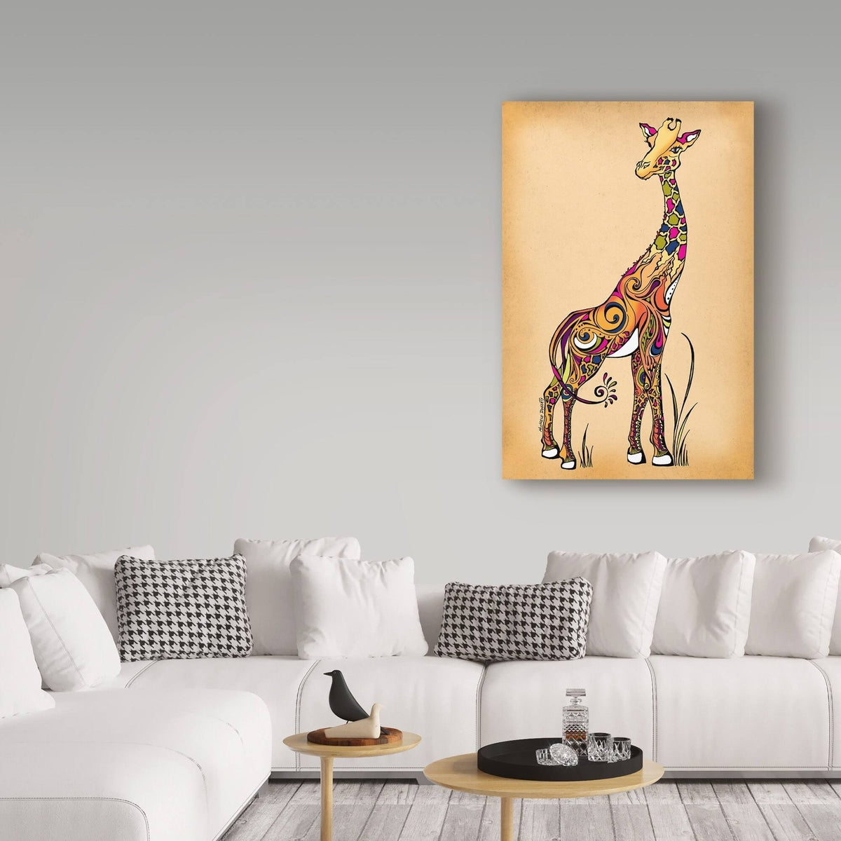 Green Girl Canvas Giraffe Painting E1586