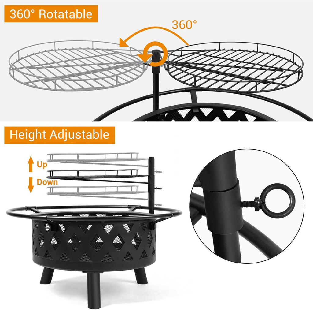 30 Inch Wood Burning Fire Pit with Cooking Grate H128192