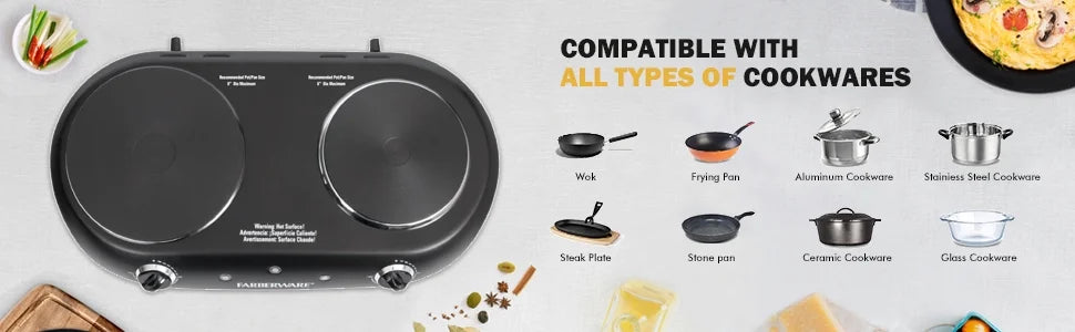 Black Double Burner Electric Cooktop Y22099