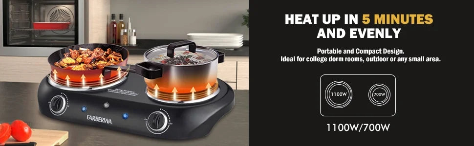 Black Double Burner Electric Cooktop Y22099
