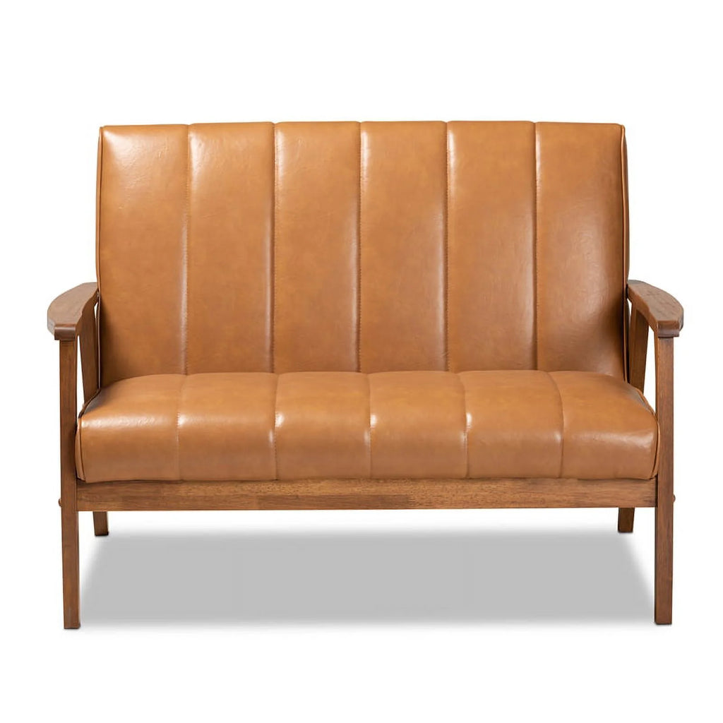 Leather Upholstered Brown Wood Loveseat E909953