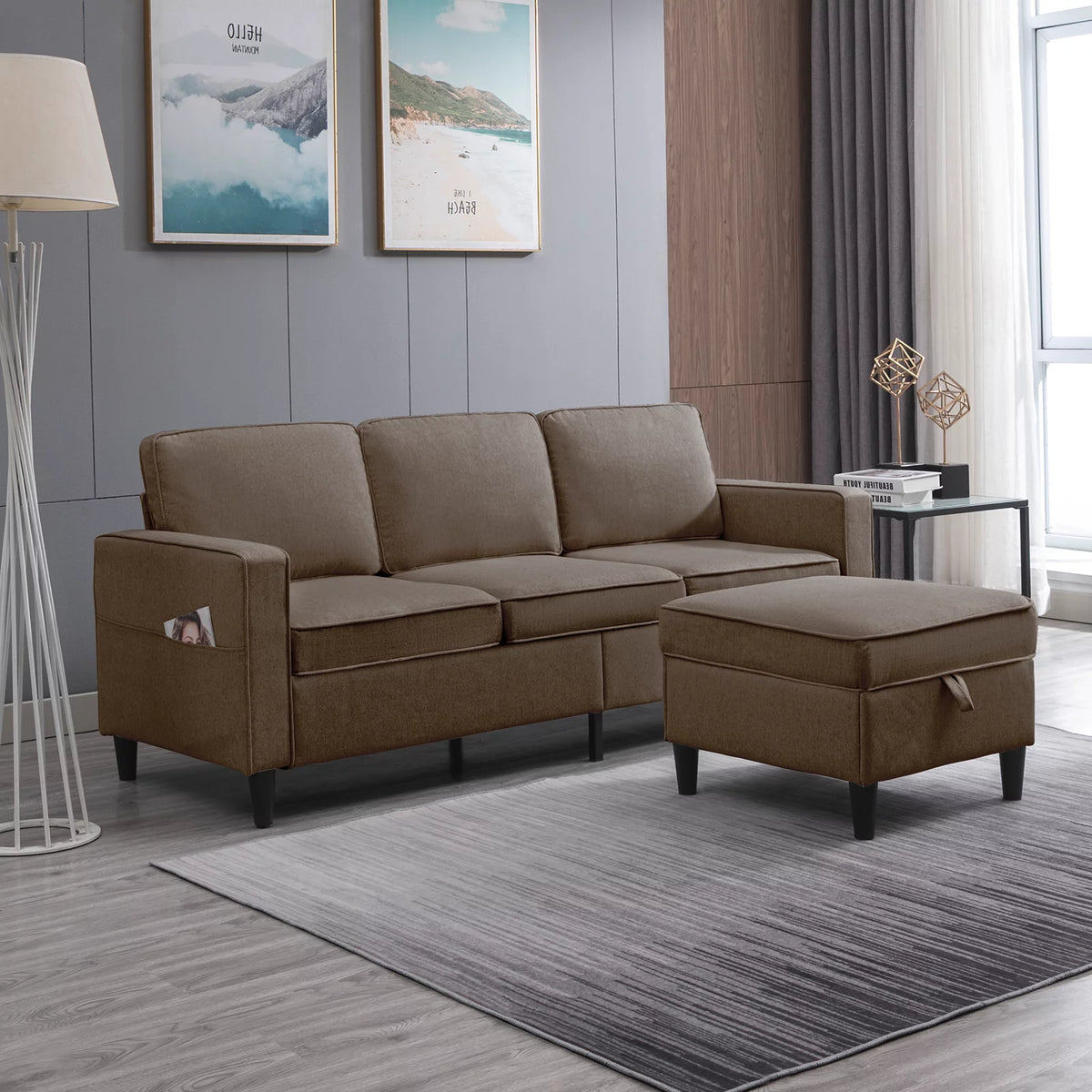 Dark Gray L-Shaped Sectional Sofa with Storage Ottoman G23272