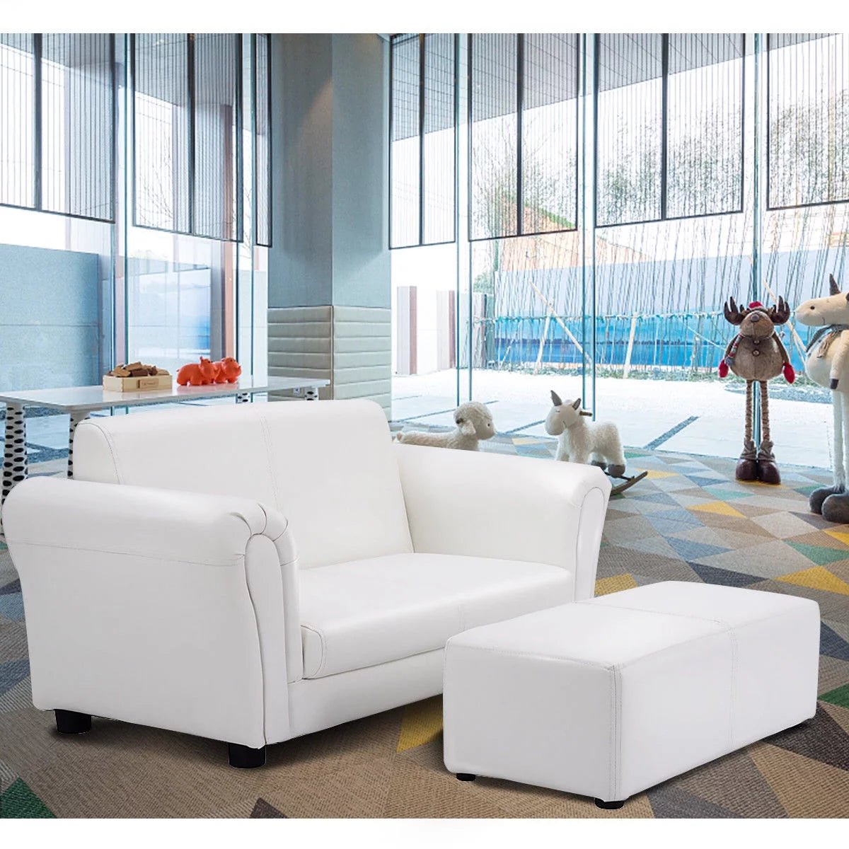 White Kids Sofa Armrest Chair with Ottoman J97455