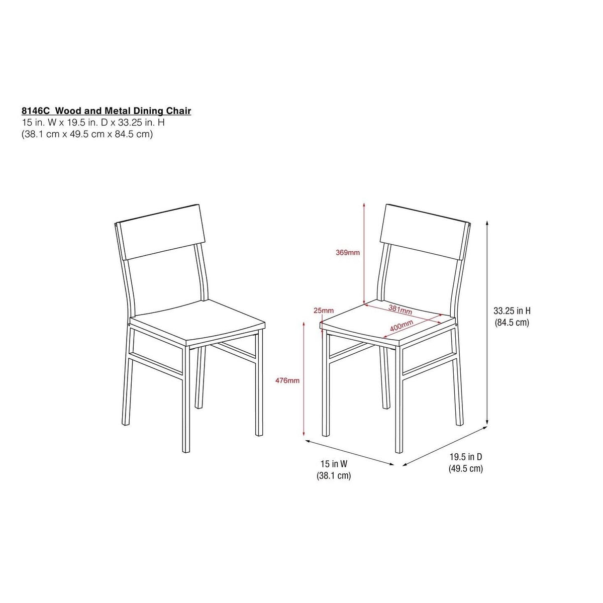 Natural Gray Wood and Metal Dining Chair (2-Pack) Z8919
